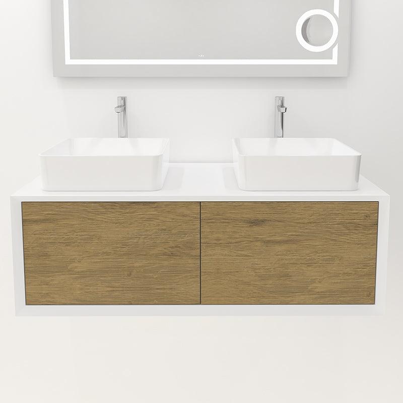 RUBI MAREA 48 Inch Double Sink Wall Mount Bathroom Vanity with Ceramic Washbasin - Perfect for Modern Home Bathroom Renovation and Space Saving Design