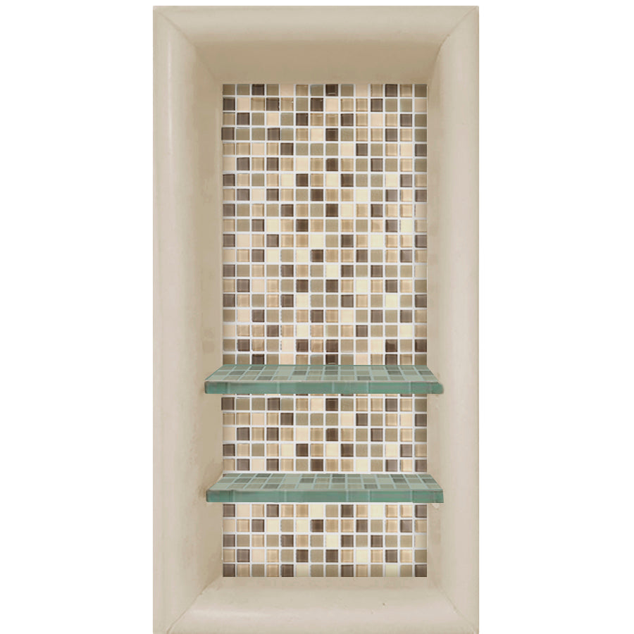 Desert Sand Vertical Shampoo Niche with Matching Mosaic - Modern Bathroom Storage Solution for Shampoo Bottles and Bath Essentials | Perfect for Spa-Like Showers and Organized Bath Spaces