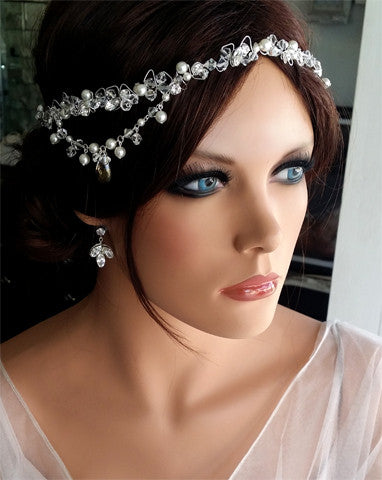 Elegant Boho Bridal Headpiece with Crystal Band & Drapes - Karena by Kezani | Perfect for Weddings, Boho Chic Bridal Looks & Special Occasions