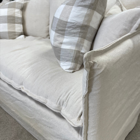 Malibu 3-Seater Slipcover Sofa - Natural Linen Fabric - Comfortable Living Room Furniture for Home & Office Decor