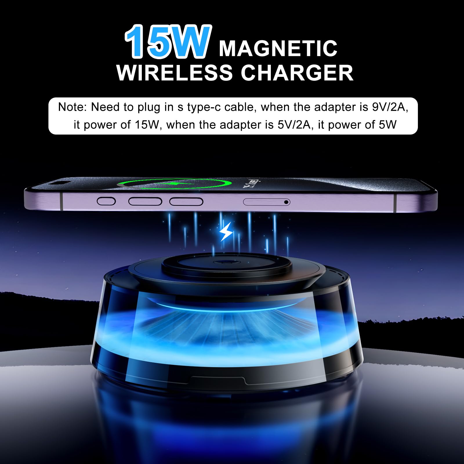 2025 Smart Car Air Freshener with 15W Wireless Charger & 7-Color Mist - for Car Diffuser & Aromatherapy