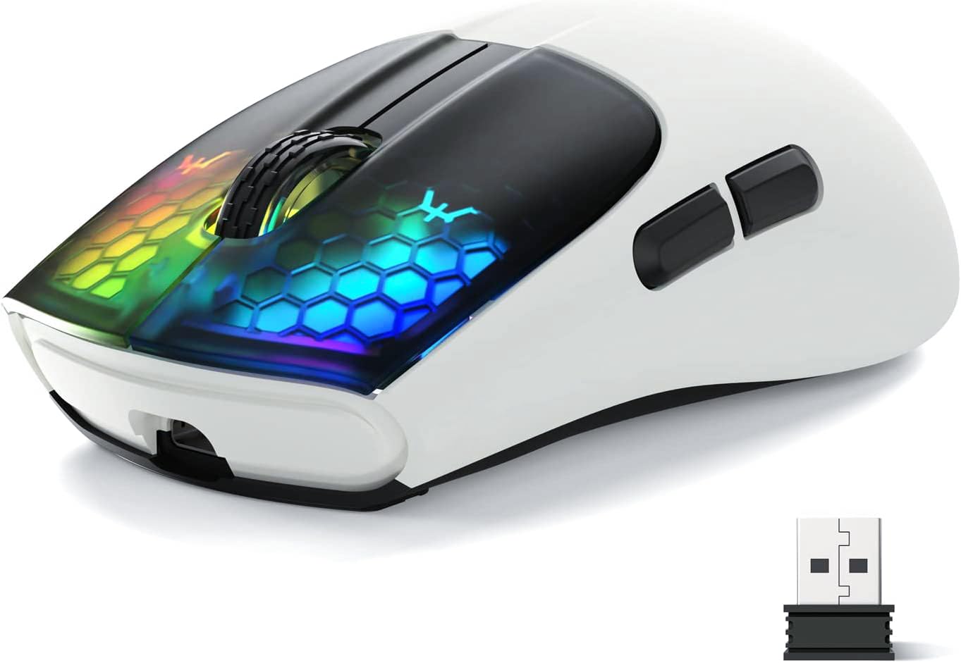 Magic-Refiner X5 Wireless Gaming Mouse - Tri-Mode Bluetooth 5.0/2.4G/USB-C, Ultra-Light 49g RGB Ergonomic Mouse with PixArt Optical Sensor & Adjustable DPI (Black & White) - Perfect for PC Gaming, Office Work & Travel