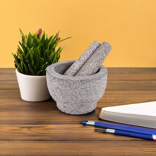Premium Granite Mortar and Pestle Set - 6 Inch Heavy Duty Unpolished Stone Spice Grinder for Crushing, Mashing Herbs, Seeds, Nuts - Perfect for Guacamole, Garlic Paste, and Fresh Spice Blends - Ideal for Home Kitchens and Professional Chefs
