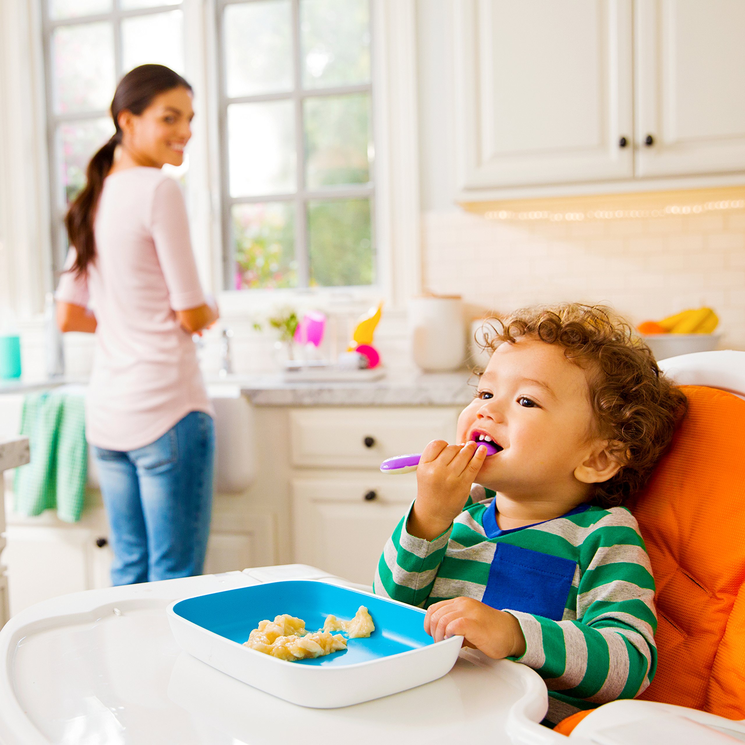 Munchkin Splash Toddler Plates & Divided Bowl Set - 8-Piece BPA-Free Baby Feeding Dishware (Blue/Green) | Perfect for Mealtime, Daycare & Travel Use