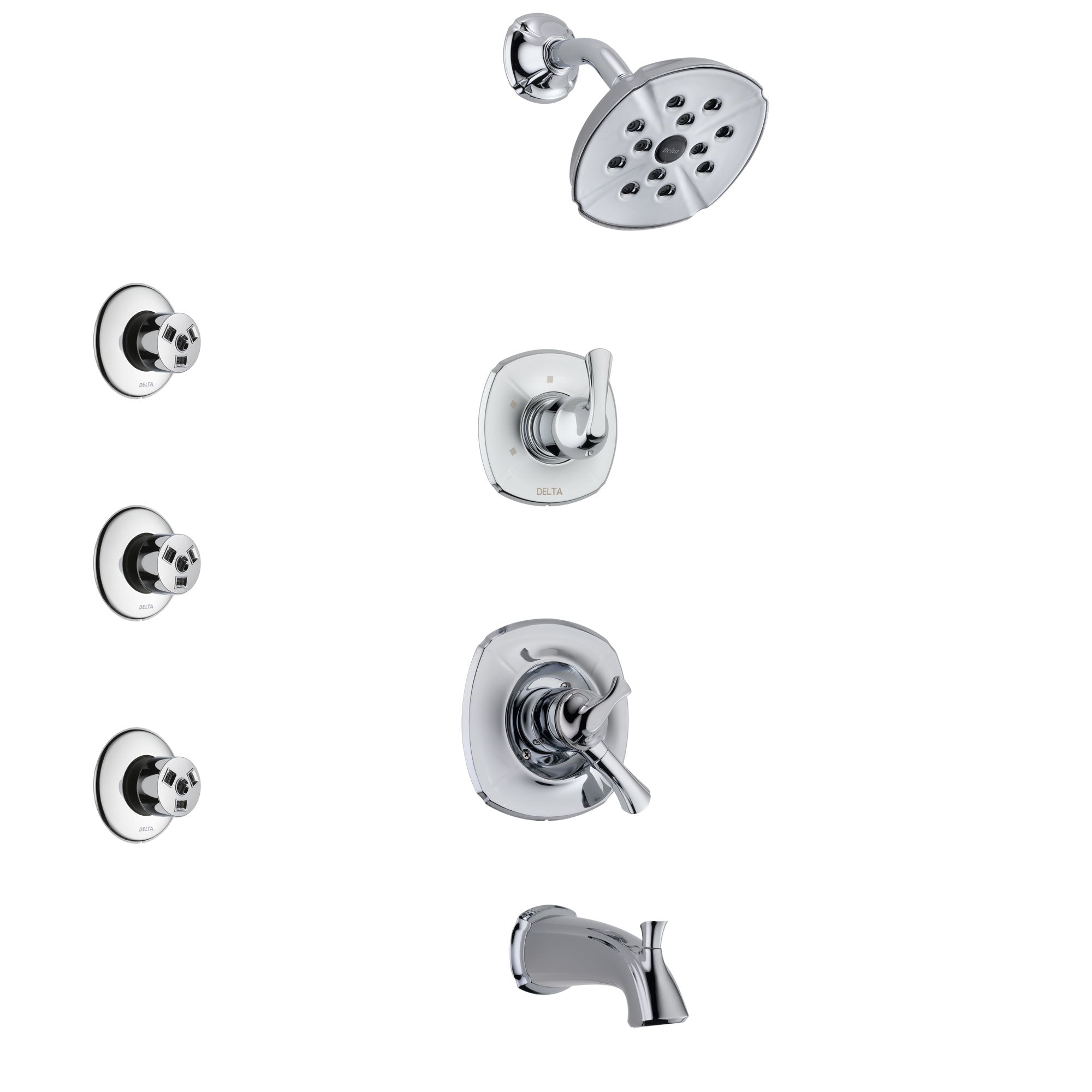 Delta Addison Chrome Finish Tub and Shower System - Dual Control Handle, 3-Setting Diverter, Showerhead & 3 Body Sprays (Model SS174922) | Perfect for Modern Bathroom Renovations & Spa-Like Shower Experience