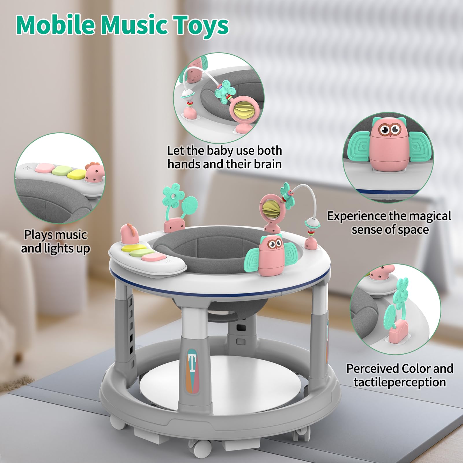 Best Baby Walker with Wheels, Music & Lights - Adjustable Height Activity Center for Boys & Girls 6-12 Months | 5 Height Settings, Detachable Toys & Bounce Pad | Perfect for Learning to Walk & Indoor Playtime