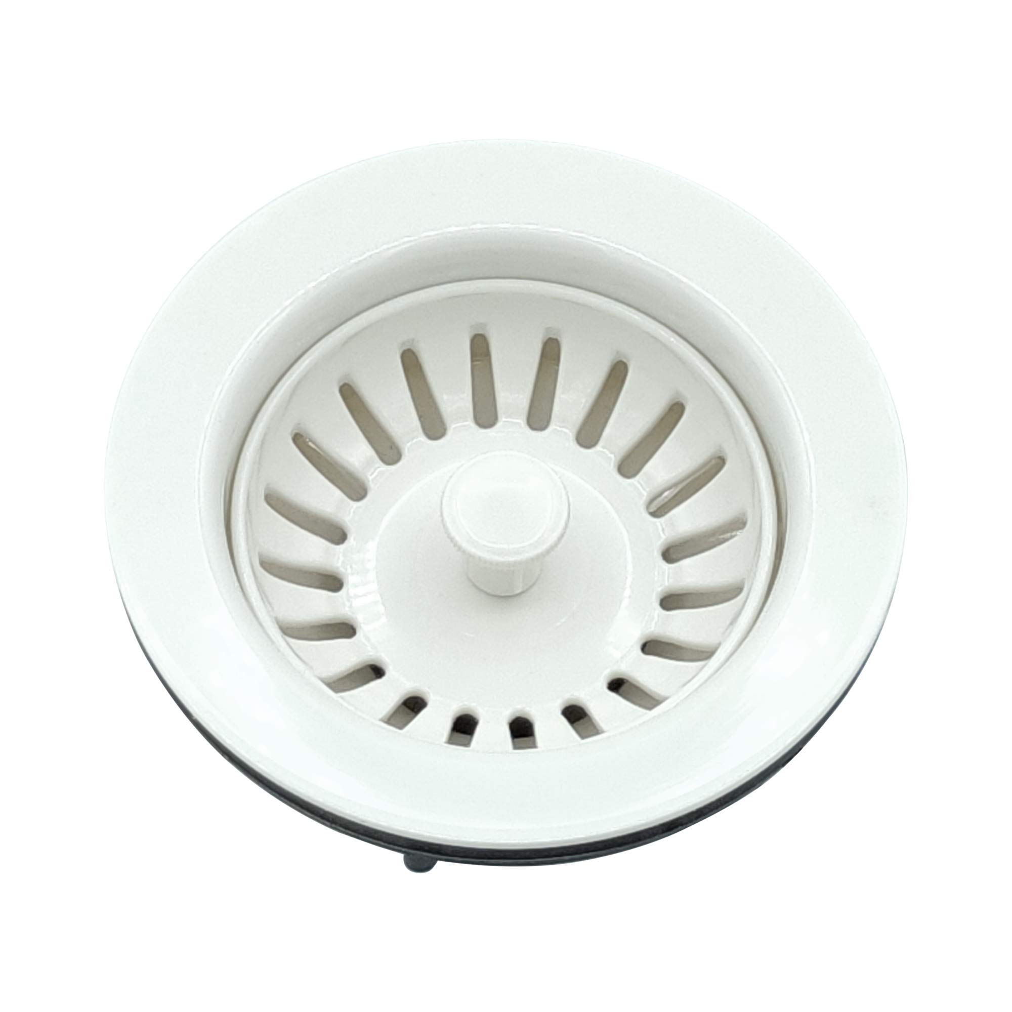4 Inch ABS Plastic Kitchen Sink Basket Strainer with Removable Strainer & Rubber Stopper - Universal Fit for 3-1/2 Inch Drains, White - Perfect for Bathroom, Laundry Room, and Kitchen Sink Drainage