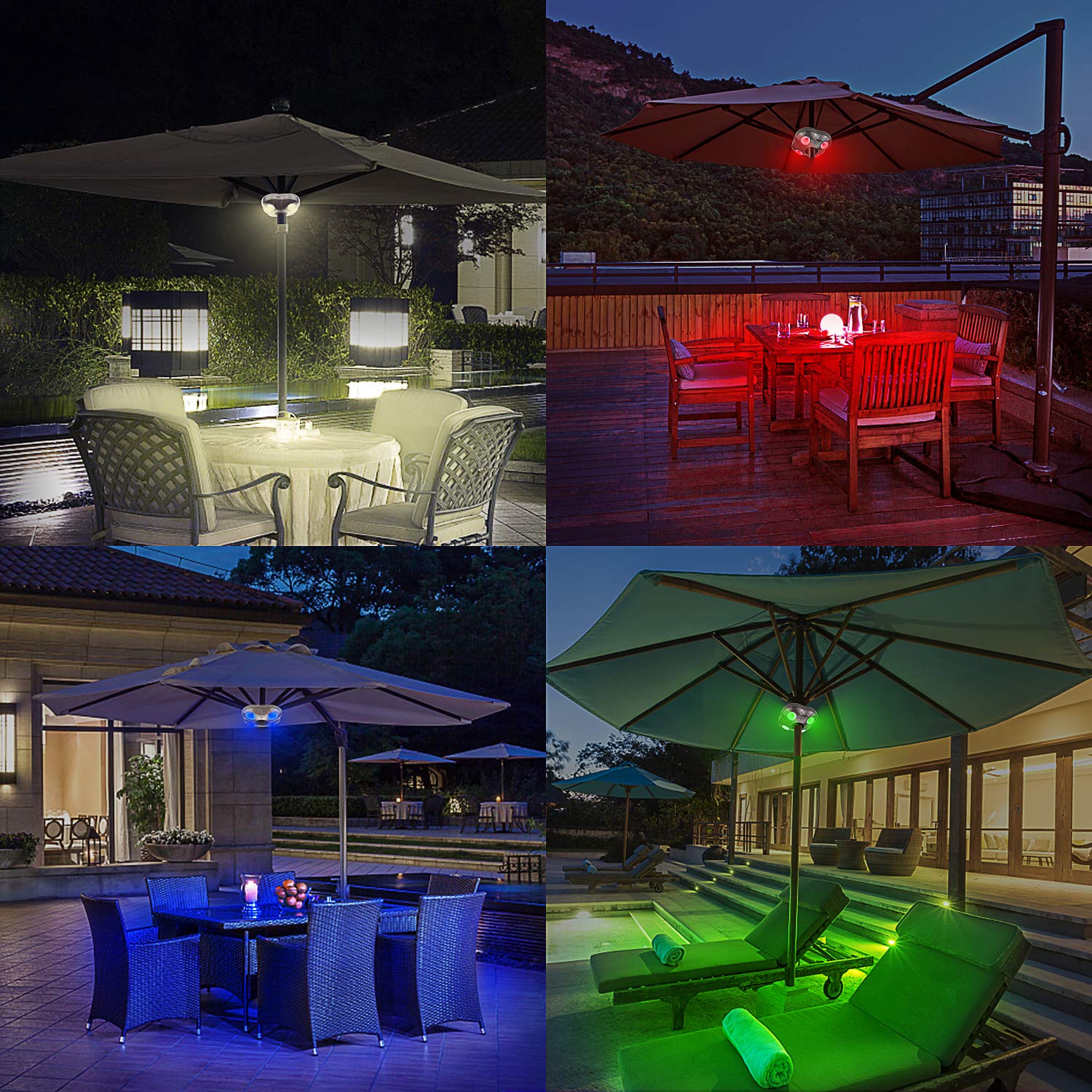 BIGMONAT Battery Operated Patio Umbrella Light with Remote - Outdoor Table Umbrella Pole Light, Wireless Color Changing Camping Tent Lights, Dimmable 250 Lumens for Backyard, Deck, Garden & Outdoor Dining