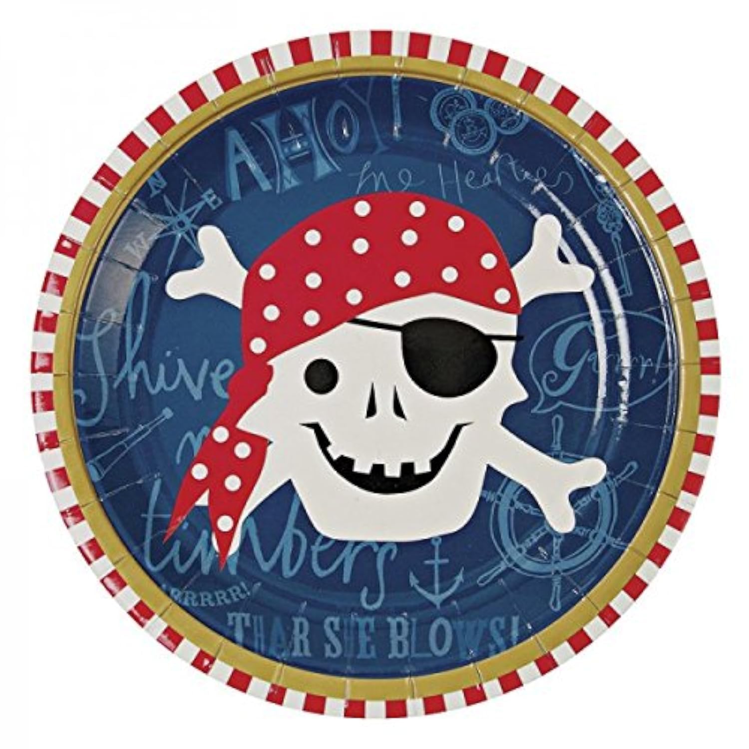 Ahoy There Pirate Party Plates - Pack of 12 Disposable Dinner Plates for Pirate Themed Birthday Parties, Baby Showers & Halloween Events