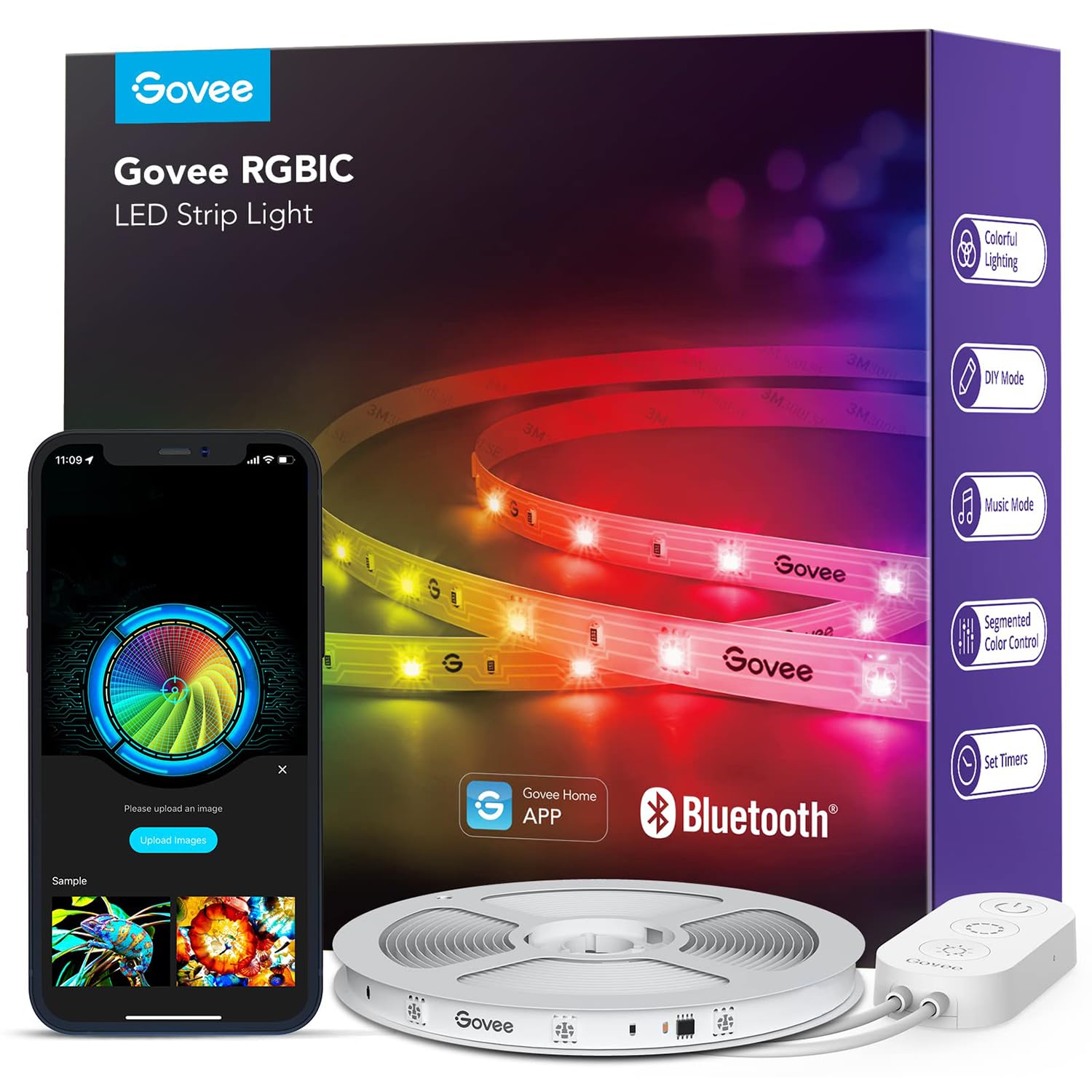 Govee RGBIC Smart LED Strip Lights 32.8ft - Bluetooth App Controlled Color Changing Lights for Bedroom, DIY Multi-Color Lighting with Music Sync | Perfect for Home Decor, Gaming Room, Party & Holiday Lighting