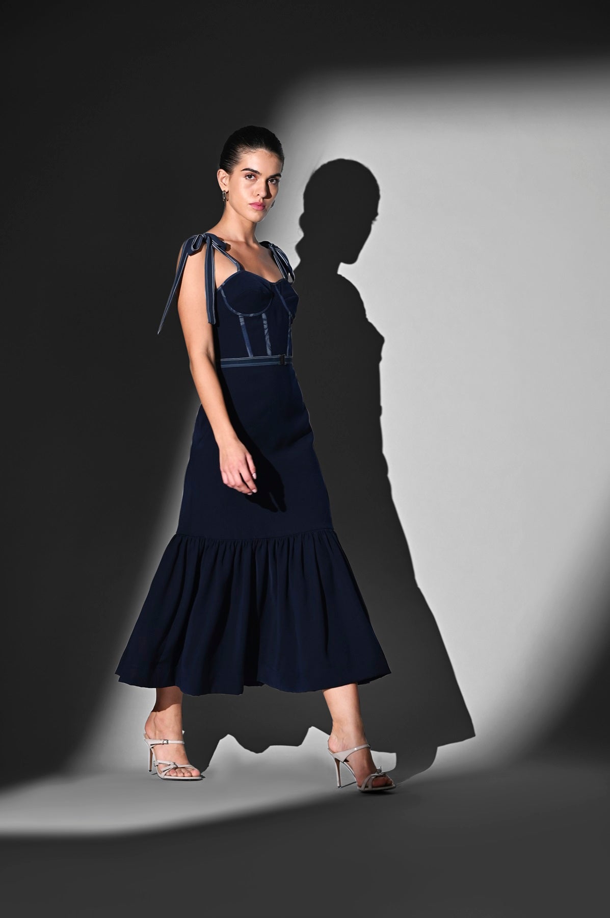 Indigo Blue Corset Tie-Up Dress for Women - Elegant Bodycon Midi Dress for Parties, Date Nights & Special Occasions