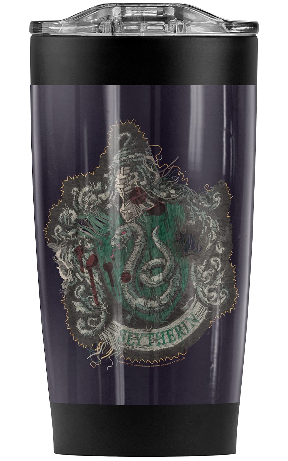 Harry Potter Slytherin Knitted Patch 20oz Stainless Steel Tumbler - Vacuum Insulated Travel Mug with Leakproof Sliding Lid for Coffee, Tea & Cold Drinks | Perfect for Office, School, Camping & Road Trips