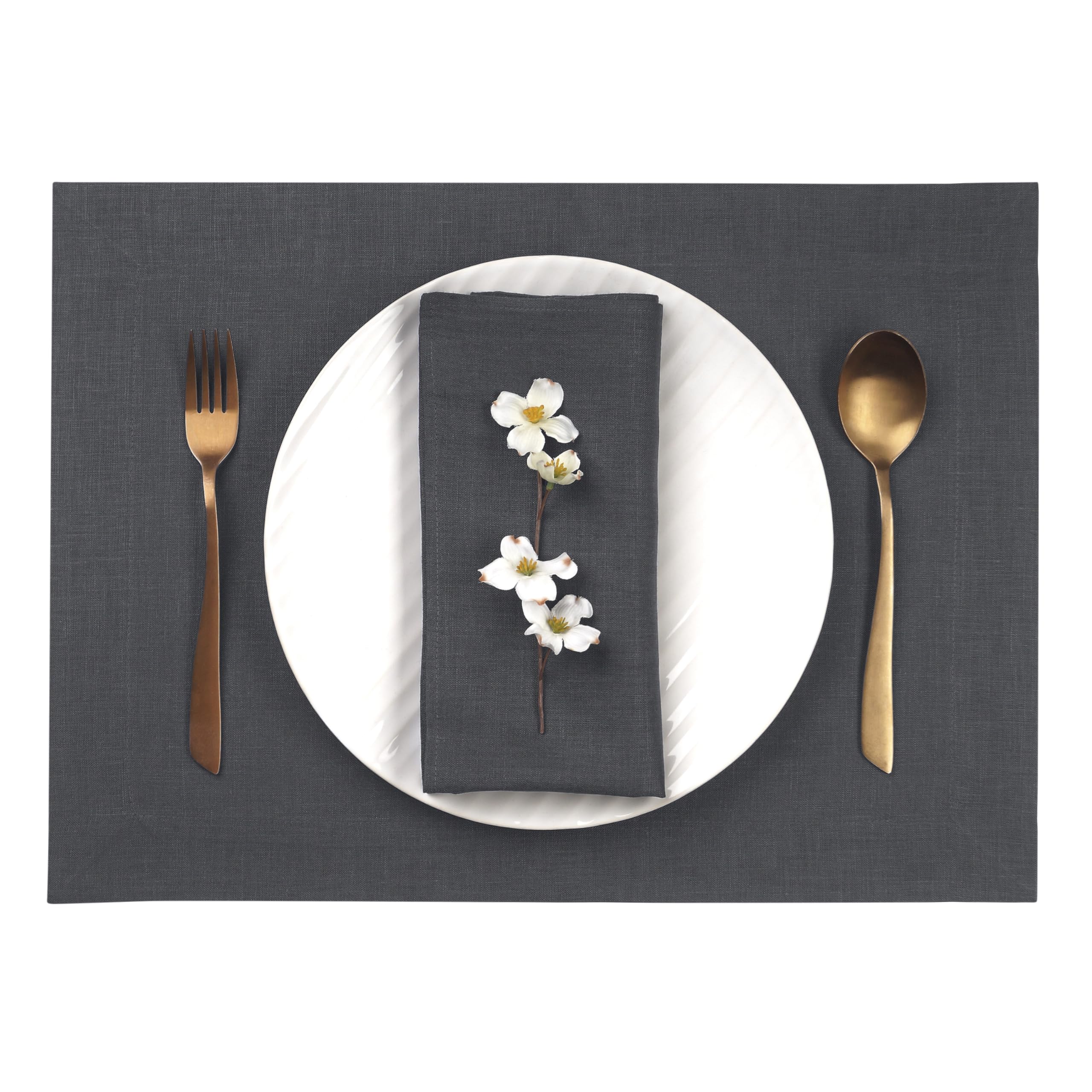 D'Moksha Homes 100% Pure Linen Placemats Set of 4 - Charcoal Grey 14x19 Inch Washable Table Mats for Dining, Easter, Thanksgiving & Everyday Use