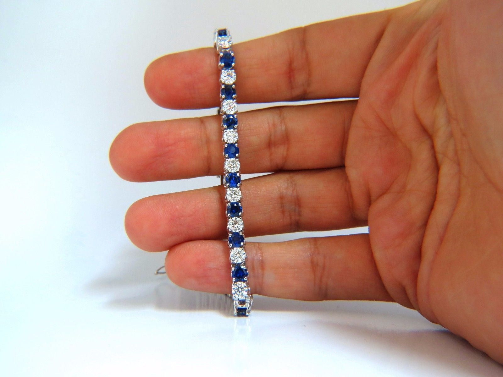14.35ct Natural Vivid Royal Blue Round Sapphire & Diamond Tennis Bracelet in 14K Gold - Elegant Jewelry for Weddings, Anniversaries & Special Occasions