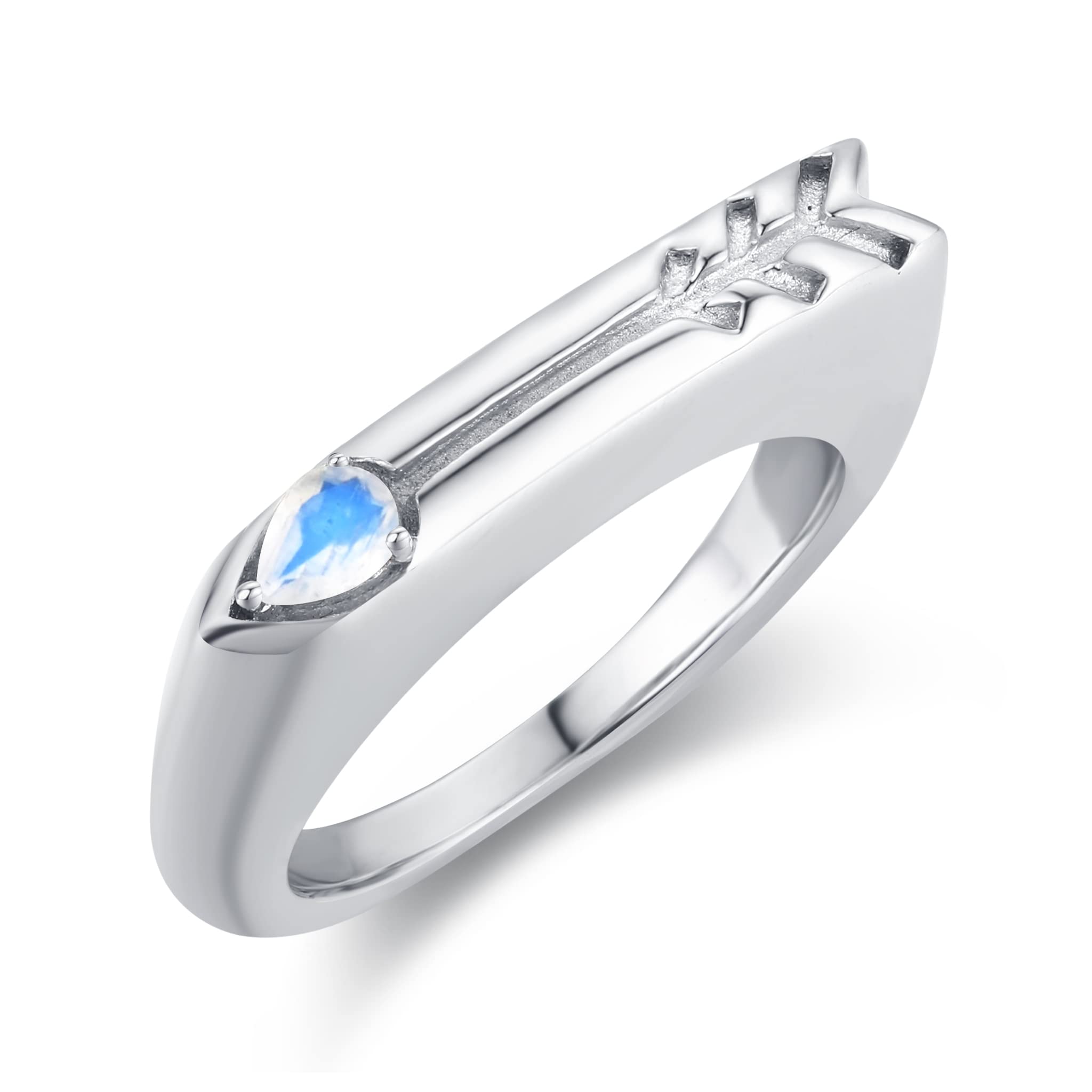 Rainbow Moonstone Signet Ring for Women - Arrow & Heart Pinky Ring - Custom Engraved Rectangle Promise Ring for Couples - Perfect Gift for Her - Love & Commitment Jewelry for Anniversaries, Engagements, and Special Occasions