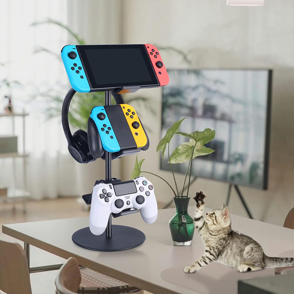 3-Tier Adjustable Controller Stand & Headphone Holder - Universal Gaming Accessories Organizer for Xbox, PS4, PS5, Nintendo Switch (Smart Black) - Perfect for Gaming Setup & Desk Organization