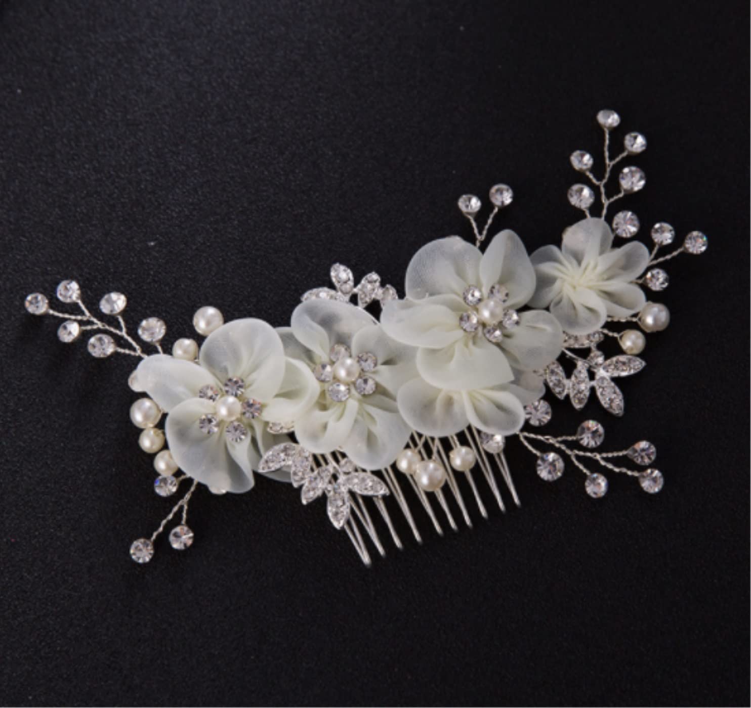 Elegant Pearl Flower Wedding Hair Comb for Brides - Women's Decorative Side Hair Clip Comb with Pearls - Perfect for Bridal, Prom, and Formal Occasions