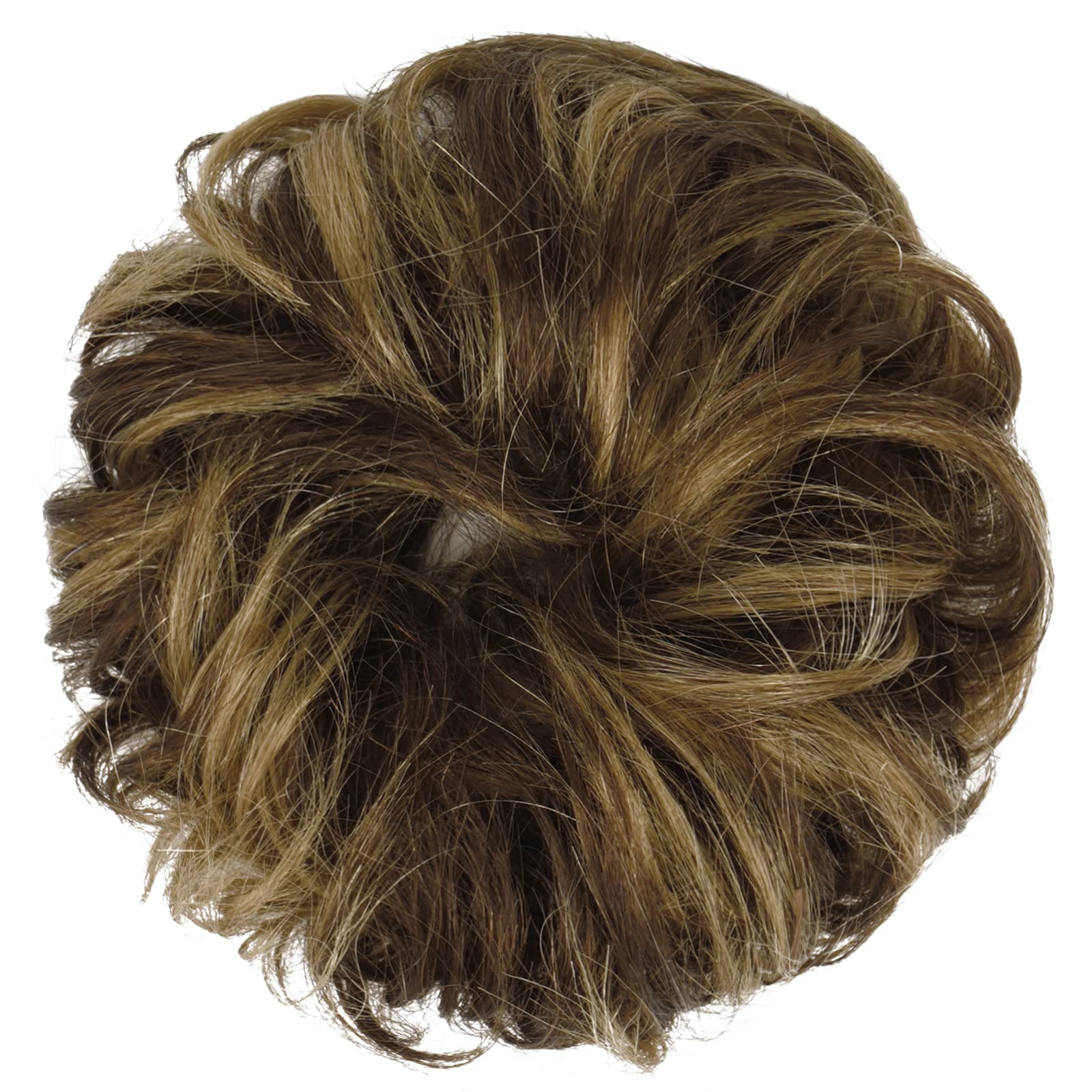 100% Human Hair Messy Bun Extensions - Real Hair Scrunchies & Ponytail Extensions for Women | Wavy Tousled Updo Chignon Hairpiece (Brown Mixed Blonde) | Perfect for Weddings, Parties & Everyday Styling