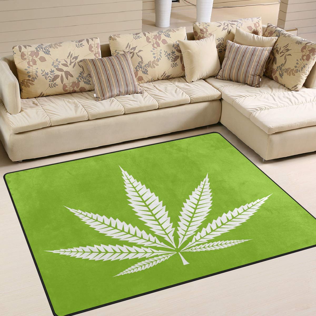 ALAZA White Cannabis Hemp Leaf Area Rug 5'3