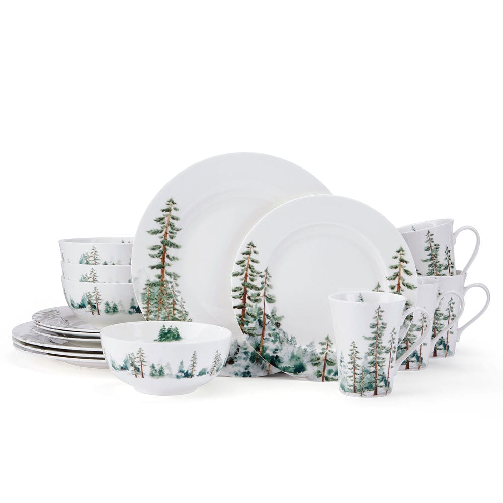 16-Piece Watercolor Forest Dinnerware Set - Service for 4 | Elegant Tableware for Family Dinners & Entertaining Guests