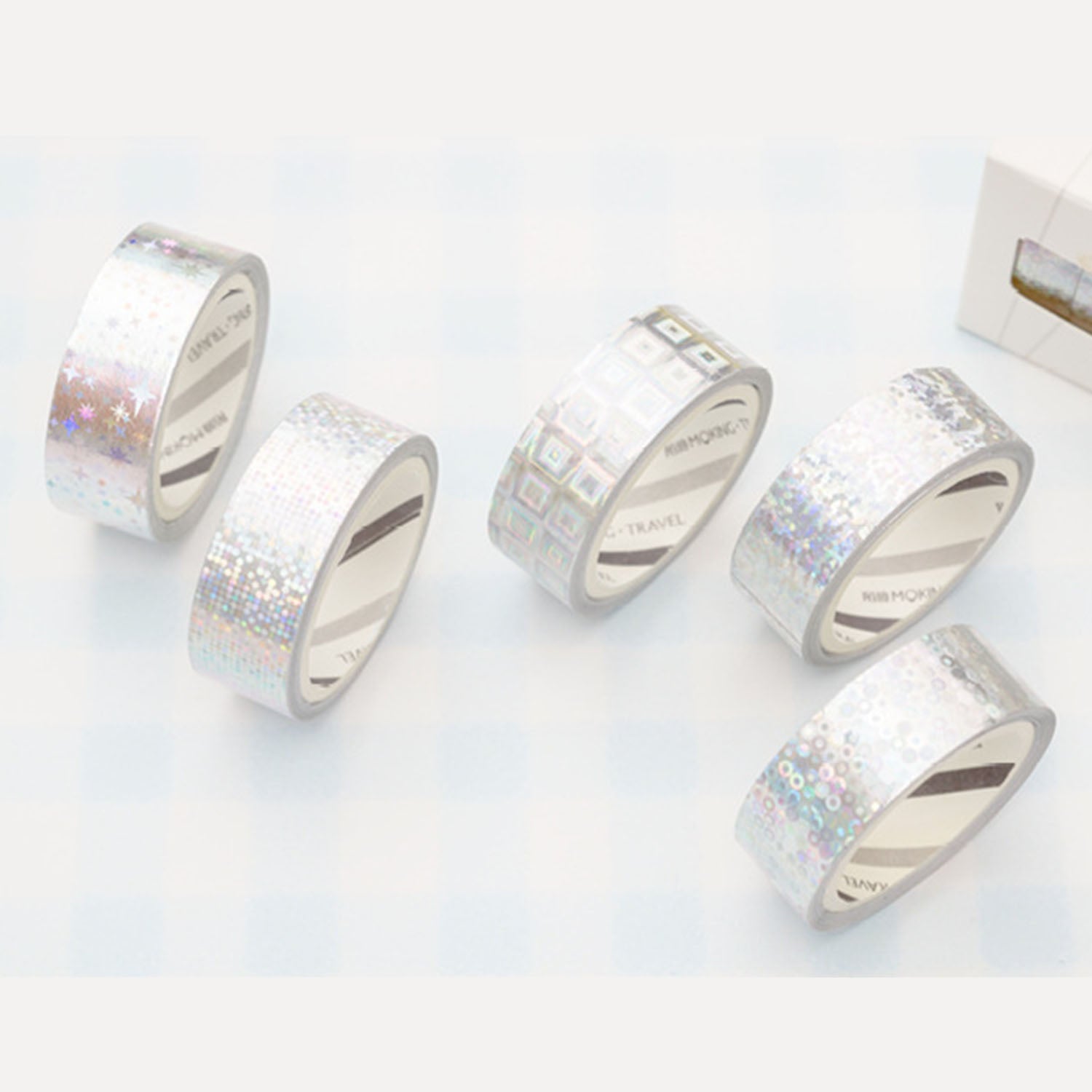 Metallic Silver Washi Tape Set - 5 Rolls of Decorative Foil Paper Tape for Scrapbooking, Journaling, and DIY Crafts
