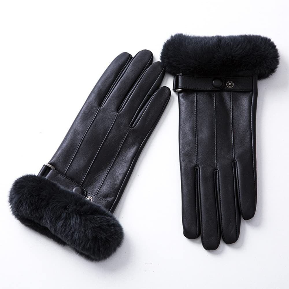 Women's Genuine Leather Winter Gloves - Fleece Lined Cold Weather Gloves for Women (Black, Medium) | Perfect for Outdoor Activities, Skiing, Snowboarding & Daily Winter Wear