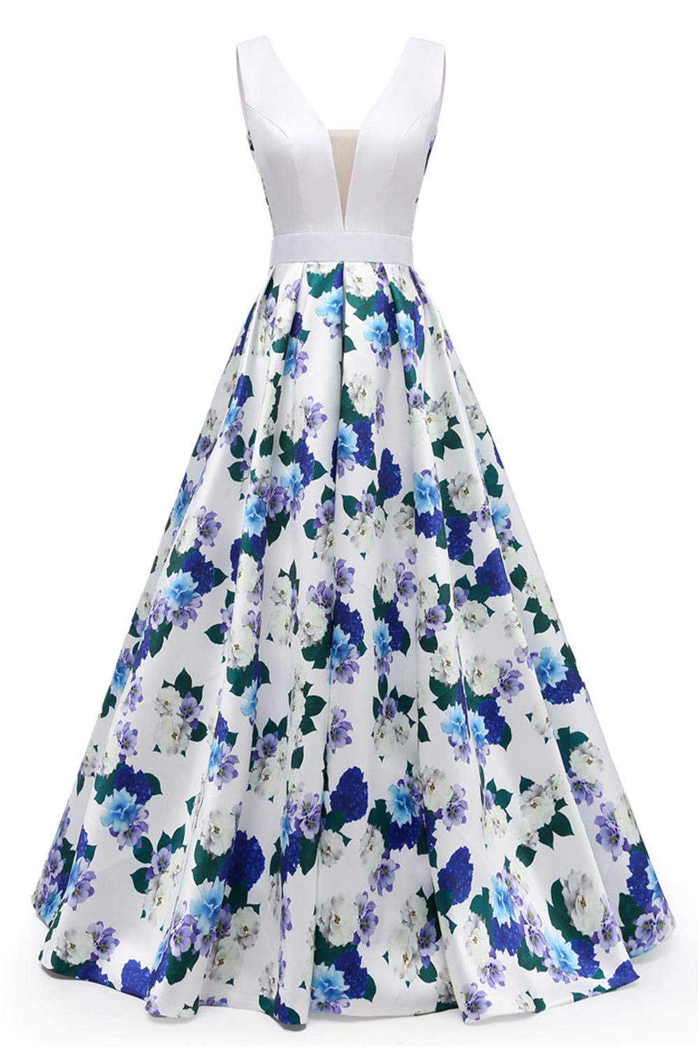 Elegant Chugu Women's Long Evening Prom Dress with Pockets - Floral Printed Formal Gown for Homecoming, Ball, and Special Occasions