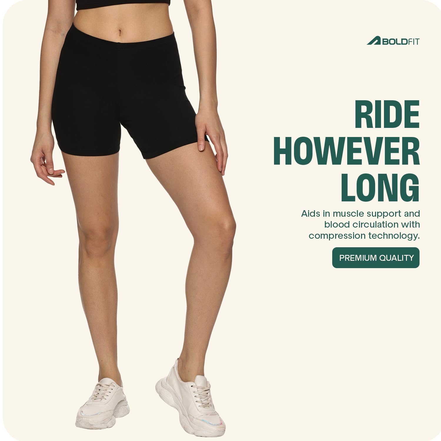Boldfit Women's Stretchable High-Waist Cycling Shorts - Skin Fit Gym Running Yoga Sports Tights - Perfect for Workouts, Cycling, Yoga & Casual Wear
