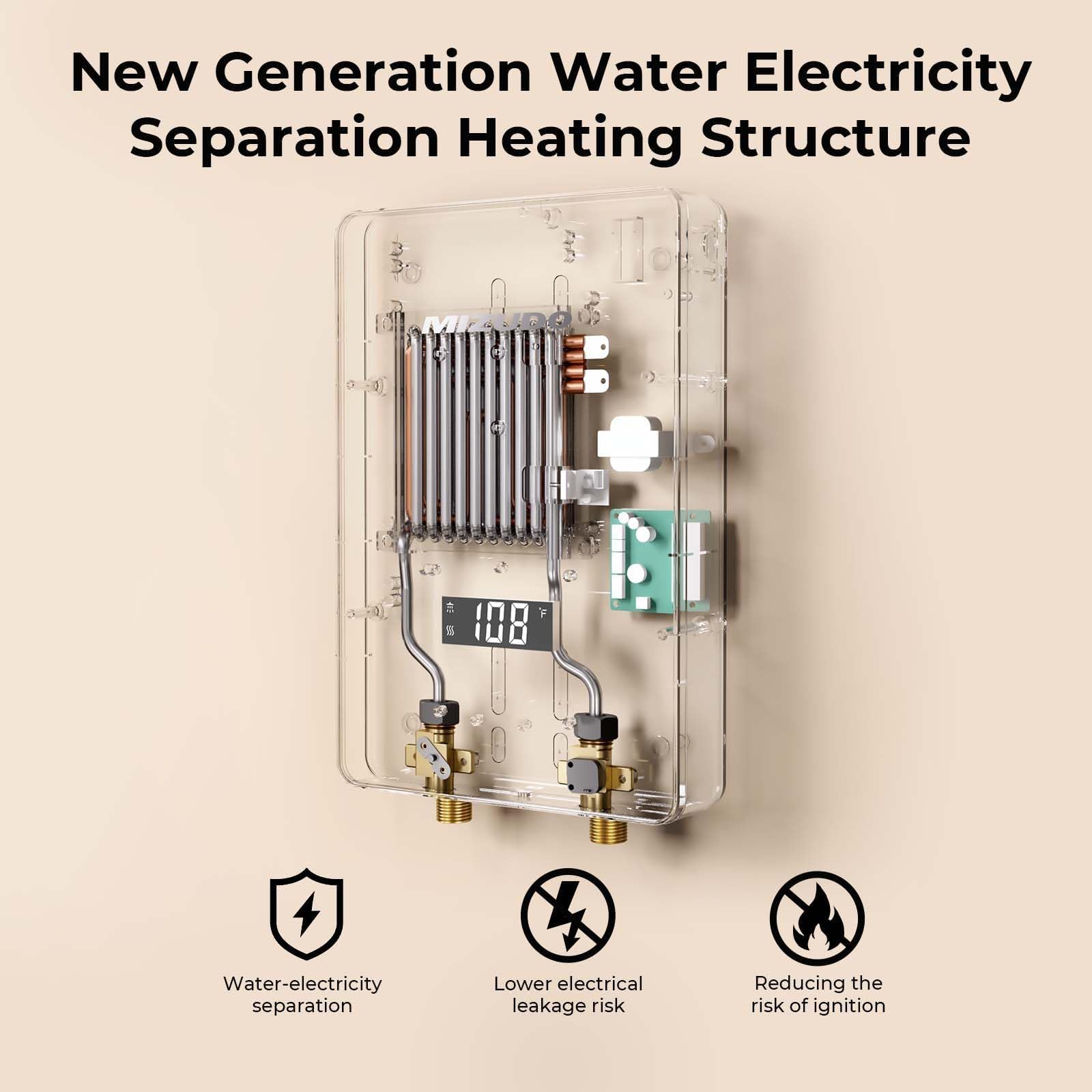 MIZUDO 6.5kW 240V Electric Tankless Water Heater - Compact Instant Hot Water System for Under Sink, Bathroom & Faucet - Space Saving Design with LED Digital Display - Perfect for Apartments, Tiny Homes & RV Living