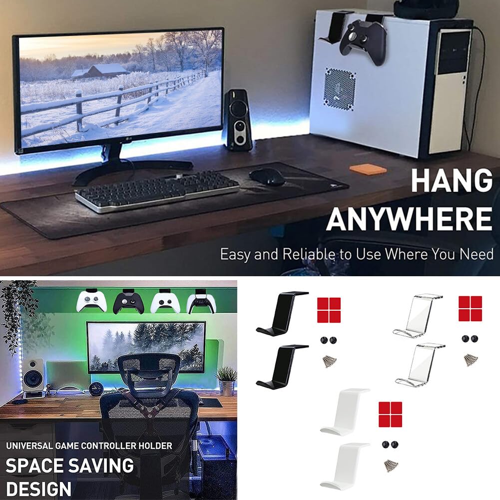 MoreChioce 2-Pack Universal Under Desk Controller Mount with Headphone Stand - Black | Wall Mountable Game Controller Holder & Display Stand for PS5, Xbox, Switch | Perfect Gaming Setup Accessory for Bedroom, Living Room, Office