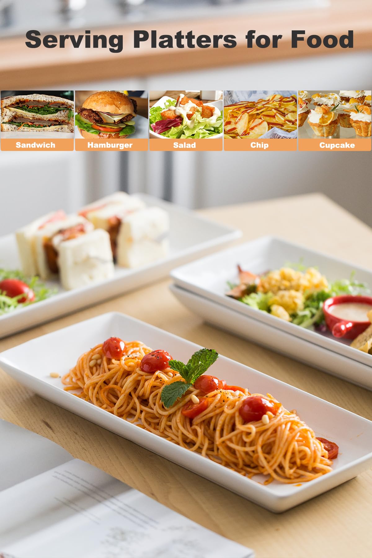 White Porcelain Serving Platters Set of 4 - 14-inch Large Rectangle Trays for Steak, Tacos, Sushi & Appetizers | Christmas Party Entertaining Dishes | Perfect for Holiday Gatherings, Buffet Serving & Home Decor