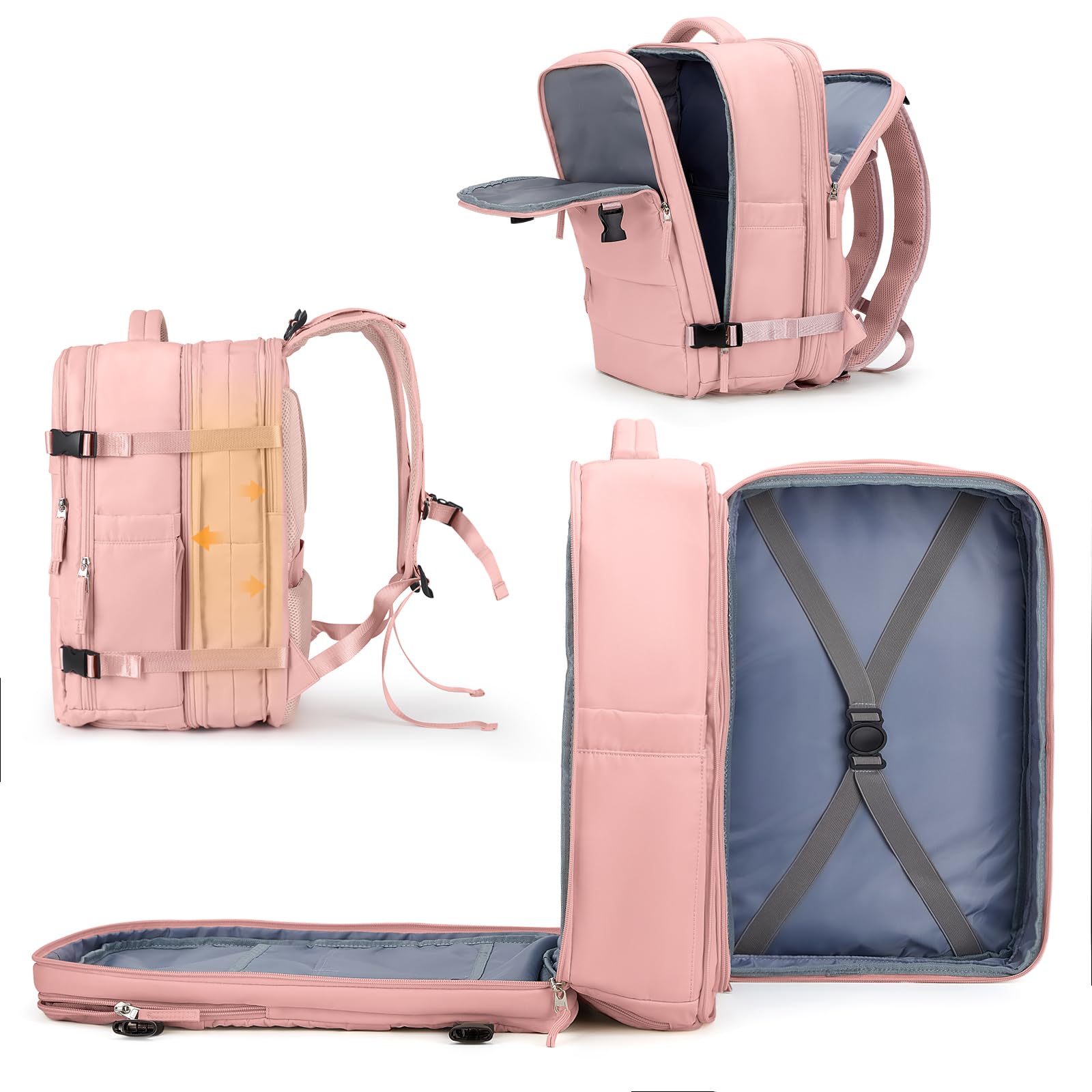Coowoz 40L Expandable Waterproof Travel Backpack for Women & Men - Carry On Backpack, Hiking Backpack, Outdoor Sports Rucksack, Casual Daypack - Perfect for Air Travel, Camping, Hiking & Daily Commute (Pink)