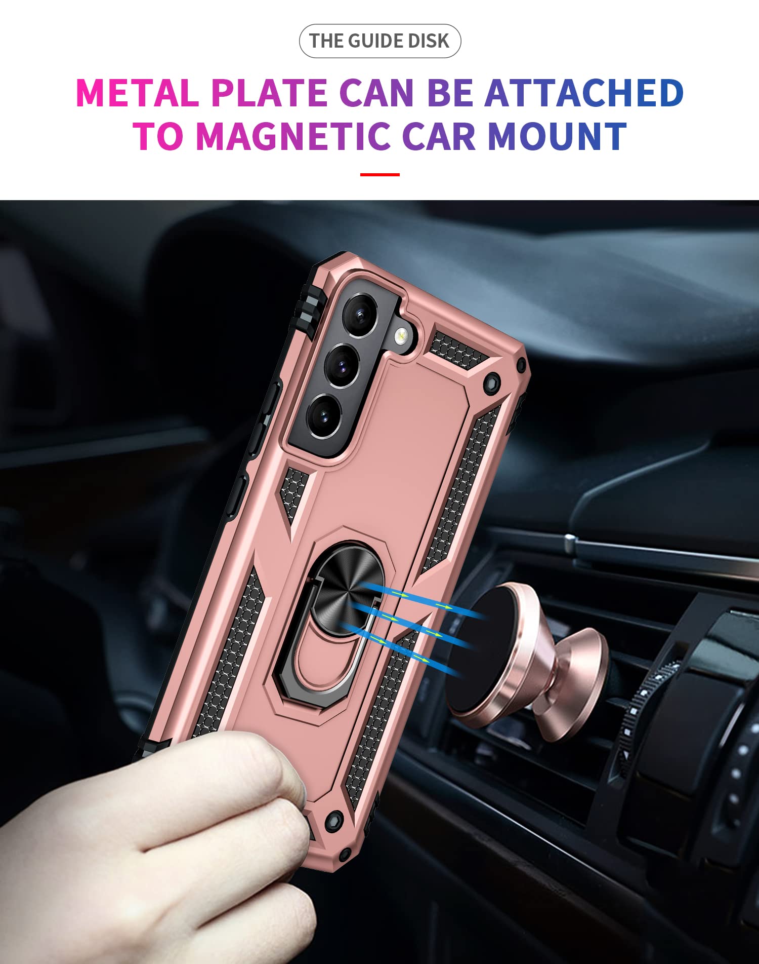 Military Grade Shockproof Case for Samsung Galaxy S22 Plus 5G with 360° Rotating Metal Ring & Kickstand | Heavy Duty Armor Protection in Rose Gold | Perfect for Outdoor Adventures, Work & Travel