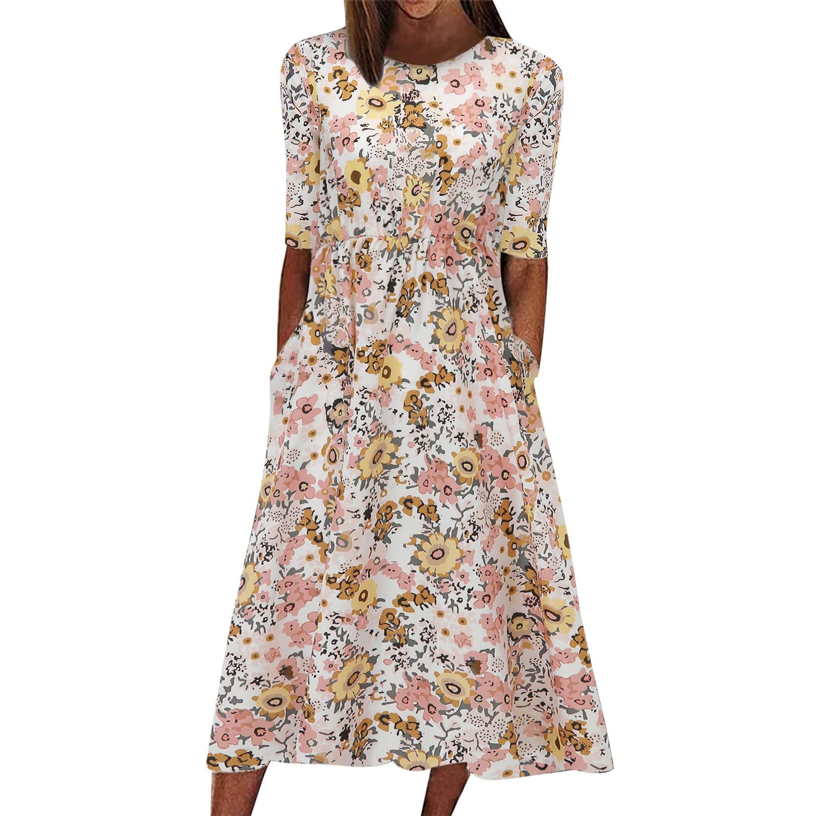 Plus Size Women's Casual Loose Bohemian Floral Dress - White & Red Summer Maxi Dress for Beach, Vacation & Everyday Wear