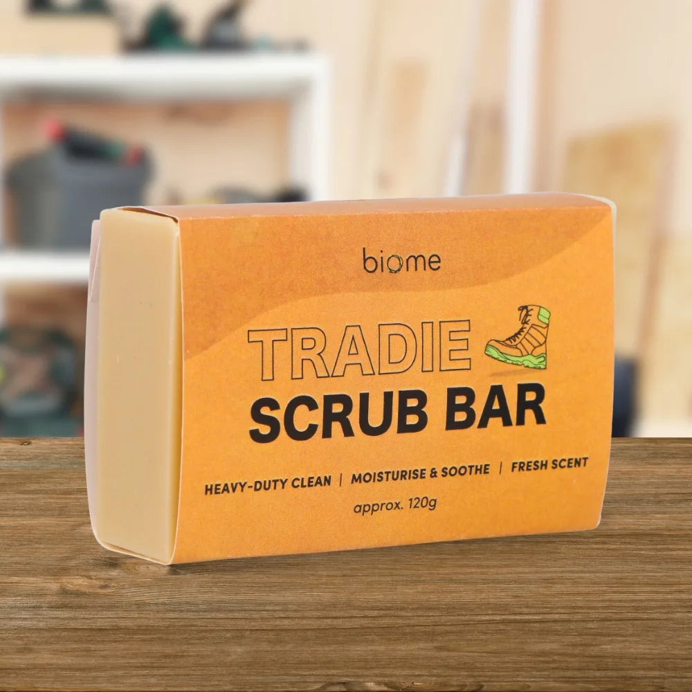 Biome Tradie Scrub Bar 120g - Natural Exfoliating Soap for Men - Perfect for Post-Workout, Construction & Outdoor Jobs