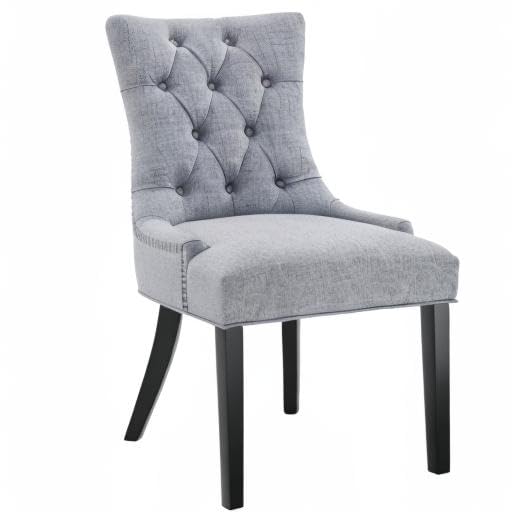 Modern Grey Upholstered Dining Chairs Set of 2 - Tufted Fabric Kitchen Chairs with Black Wood Legs for Dining Room, Living Room & Home Decor | Comfortable Accent Side Chairs for Kitchen, Dining Table & Lounge Areas