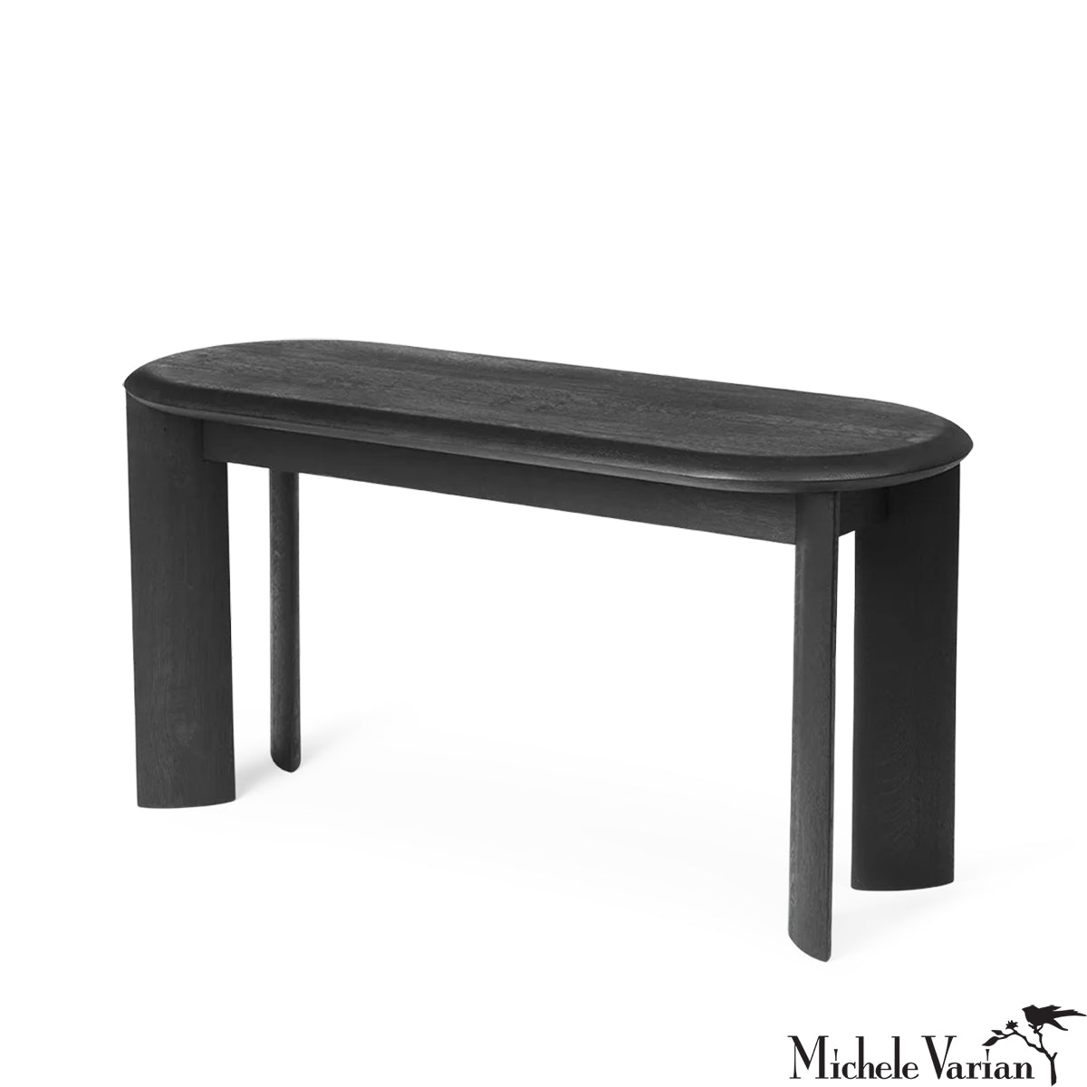 Black Oiled Oak Bevel Bench - Modern Wooden Entryway Bench with Angled Legs for Hallway, Living Room & Bedroom Decor