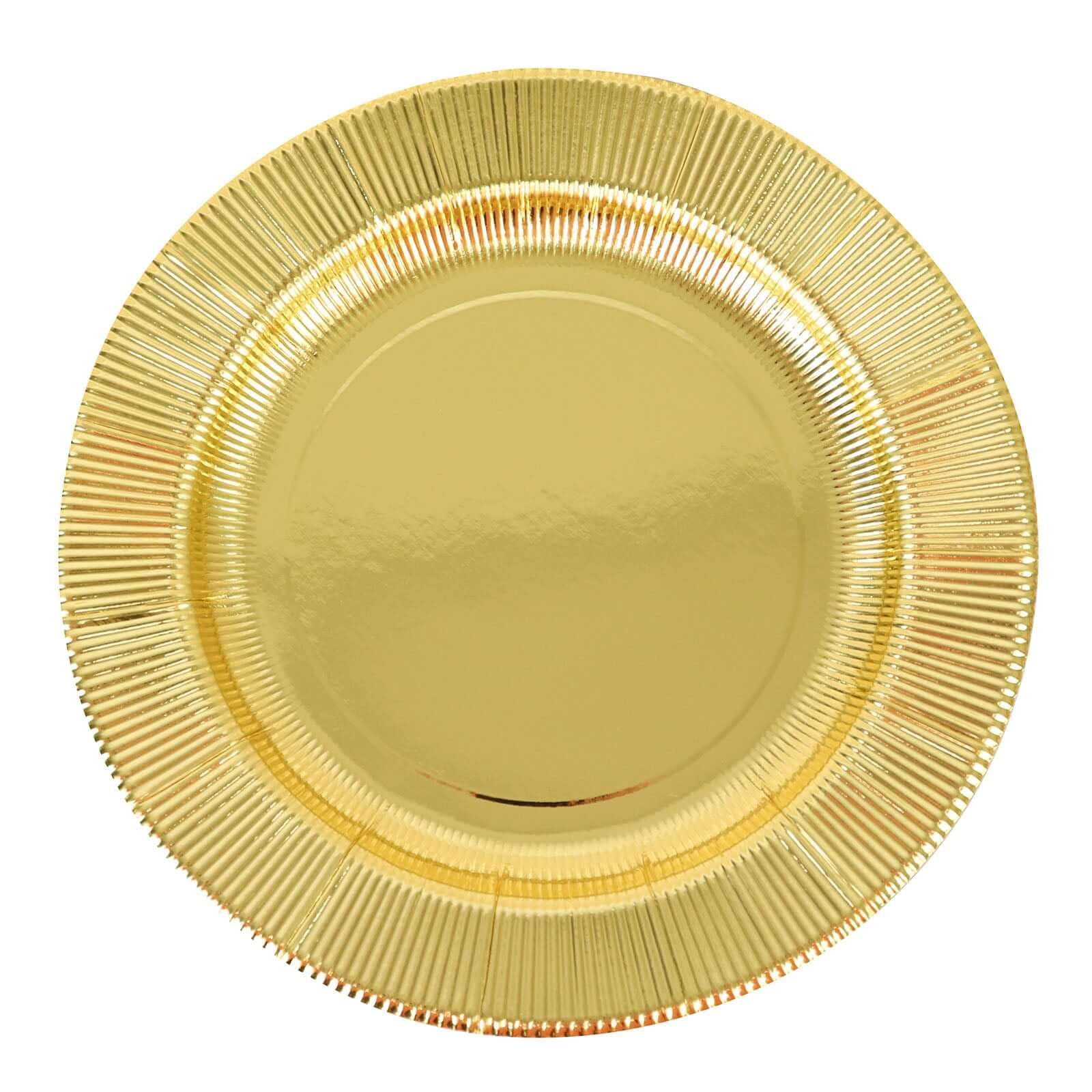 Efavormart 25 Pack Metallic Gold Sunray 10 Inch Disposable Dinner Plates - 350 GSM Heavy Duty Paper Plates for Parties, Weddings, and Special Events