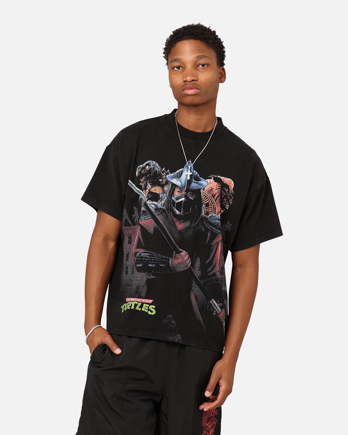 American Thrift X Teenage Mutant Ninja Turtles Shredder Graphic T-Shirt - Black Washed Vintage Style | Cool Casual Outfit for TMNT Fans & Retro Comic Lovers