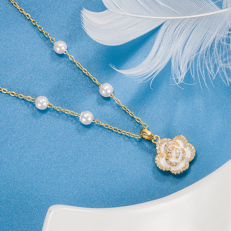 Elegant Classic Pearl Flower Pendant Chain Necklace for Women | HN2739 | Perfect for Weddings, Parties & Special Occasions