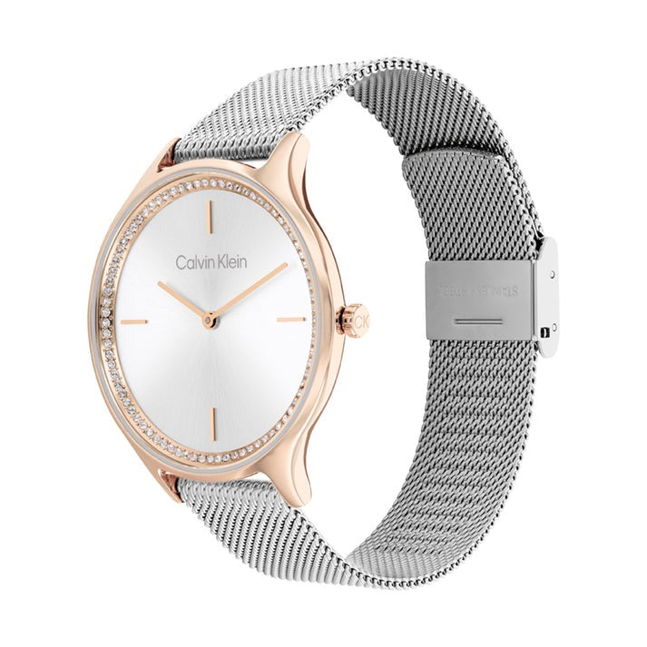 Calvin Klein Timeless Crystal Silver Mesh Steel Watch 25100006 - Elegant & Durable Unisex Timepiece for Business, Casual & Formal Occasions