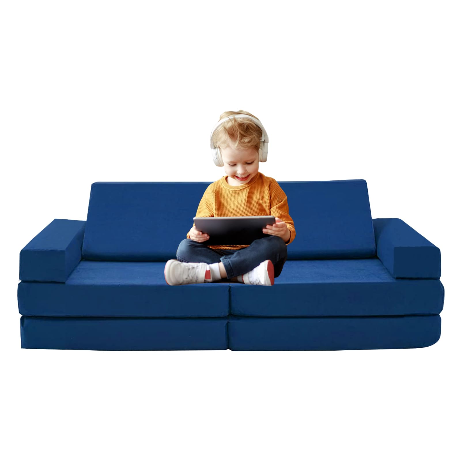 DEARCOOL Soft Kids Play Couch for Toddlers - Indoor Playroom & Bedroom Furniture - Modular Sofa Set for Creative Play (Blue) - Perfect for Pretend Play, Reading Nook & Cozy Relaxation