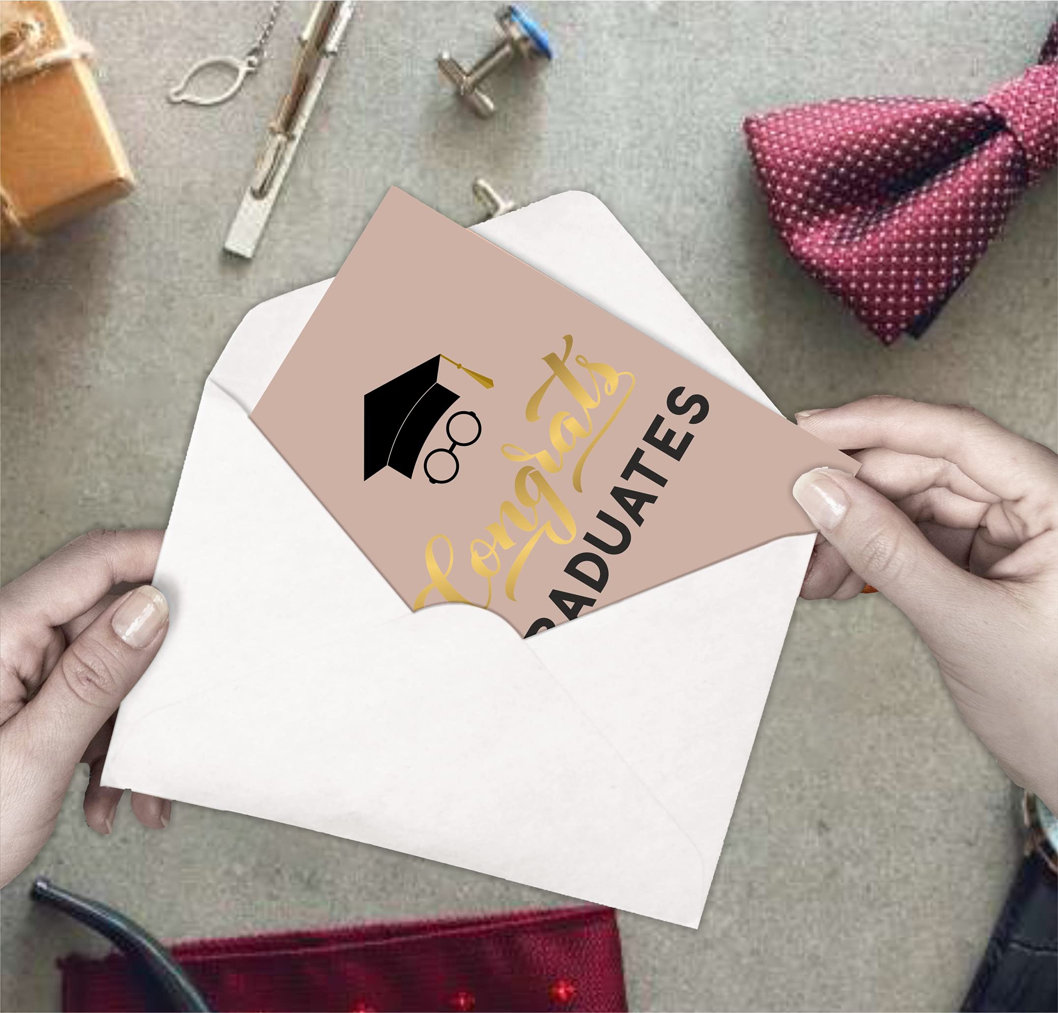 Premium Graduation Cards with Envelopes - 24 Pack (6 Gold Foil Designs, 4 Each) | 5.5