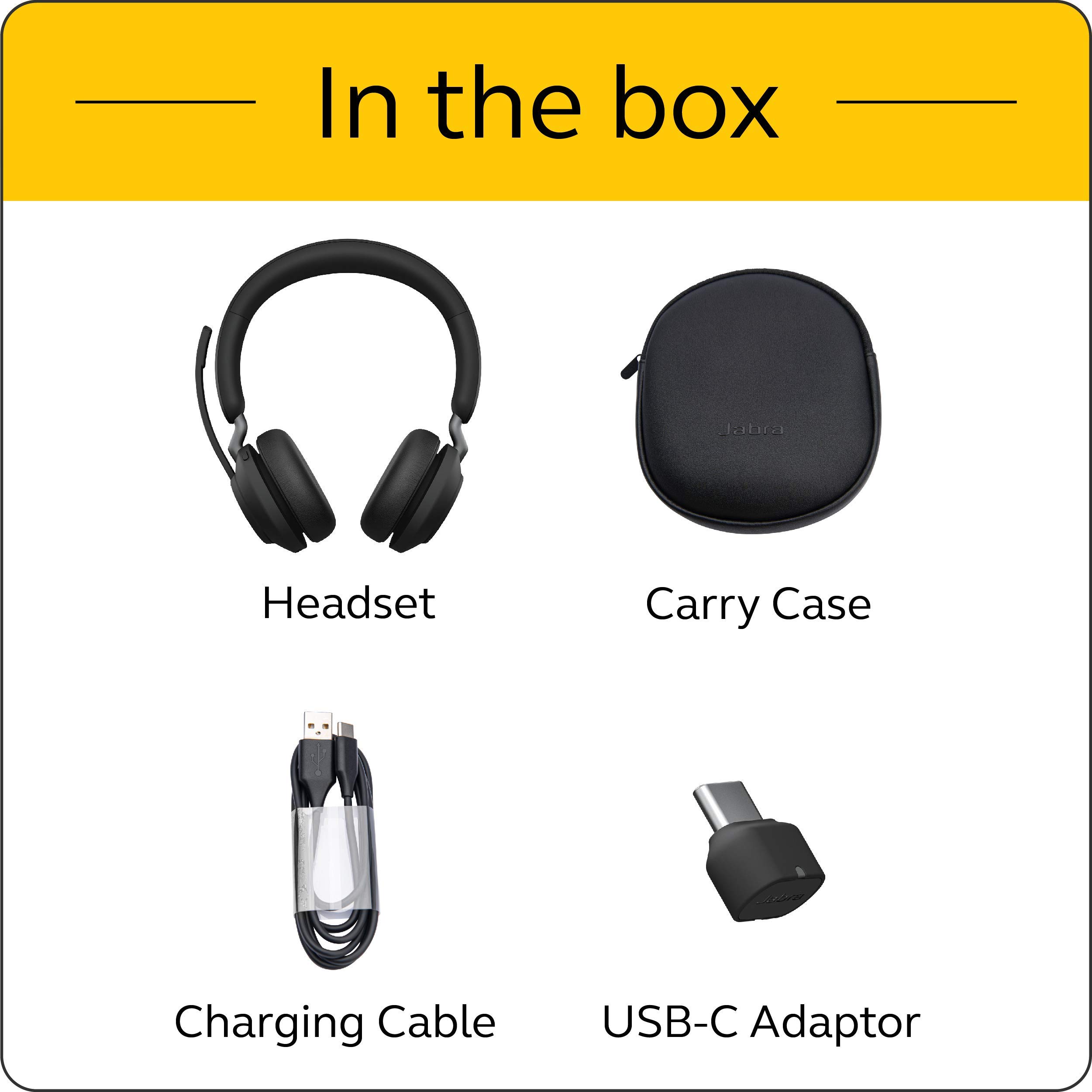Jabra Evolve2 65 MS Wireless Bluetooth Headphones with Link380c - Stereo Headset for Calls & Music, 37H Battery Life, Passive Noise Cancelling (Renewed, Black) - Perfect for Home Office, Remote Work & Online Meetings