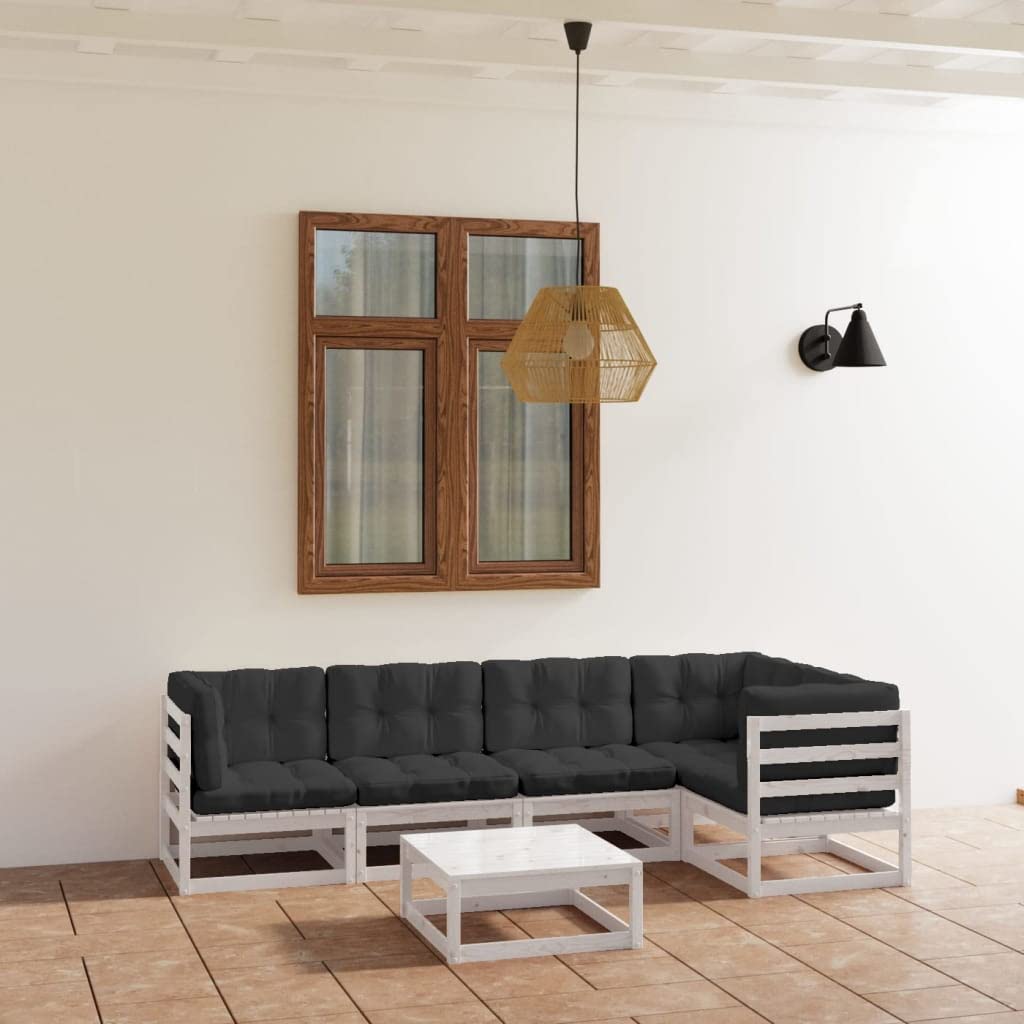 vidaXL 6-Piece Patio Lounge Set - Outdoor Garden Furniture with Sectional Sofa, Cushions & Coffee Table - Retro Style Solid Pine Wood - Perfect for Backyard, Poolside & Patio Relaxation