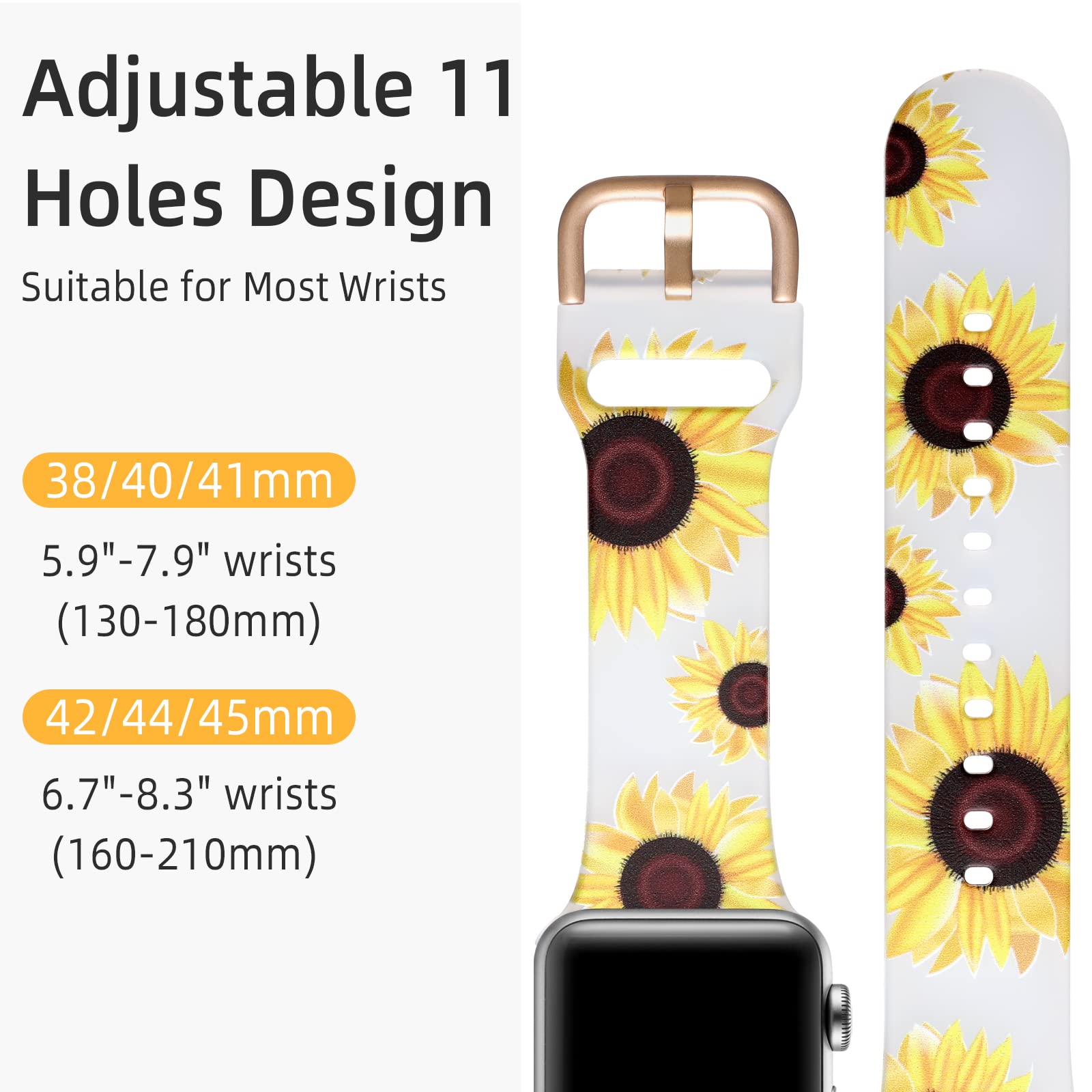 Witzon Soft Clear Silicone Sunflower Print Apple Watch Band - Compatible with 38mm/40mm/41mm/42mm/44mm/45mm/49mm iWatch Series 1/2/3/4/5/6/7/8/SE/Ultra - Women's Replacement Strap for Workout, Running & Daily Wear