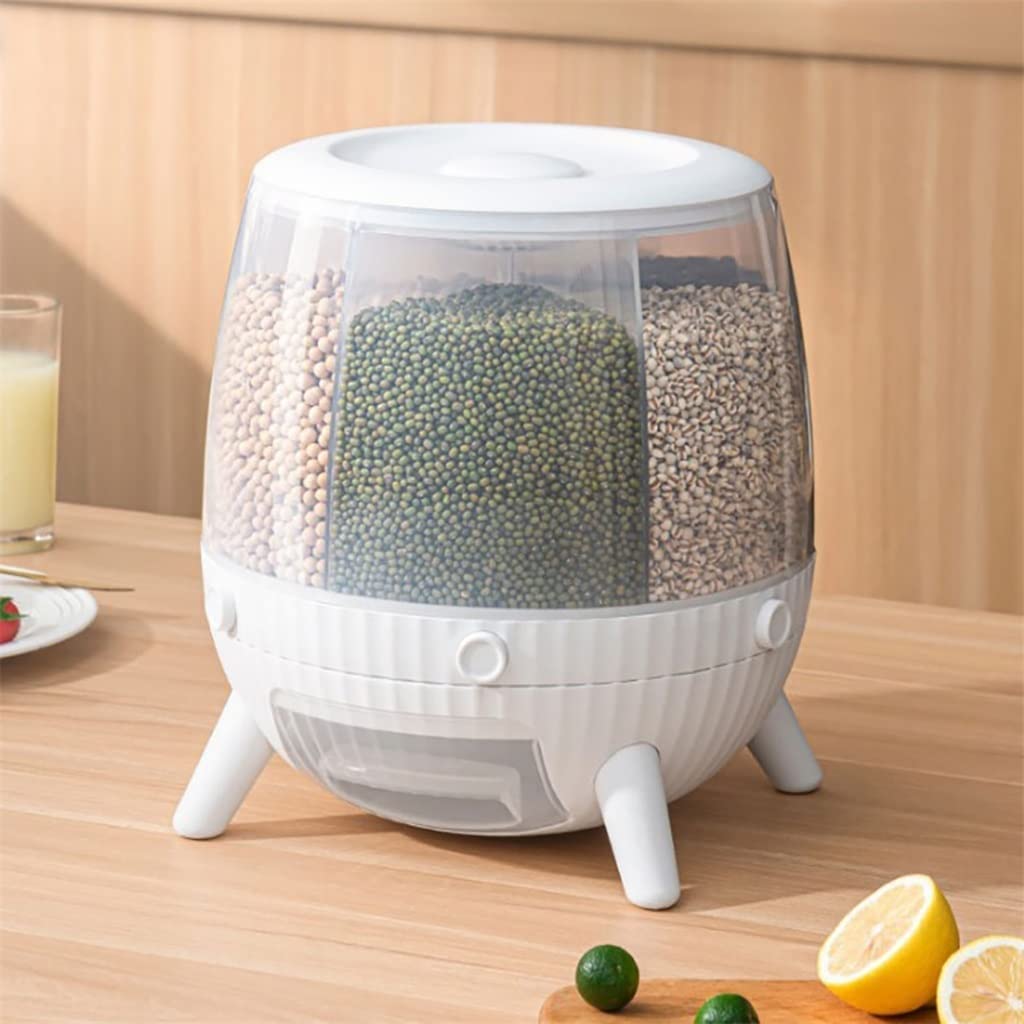 KouRy Automatic Rotating Rice Dispenser - 5L White Cereal Storage Container for Kitchen, Pantry Organization & Dry Food Dispensing - Perfect for Grains, Rice, Cereal, Pasta, Pet Food & More