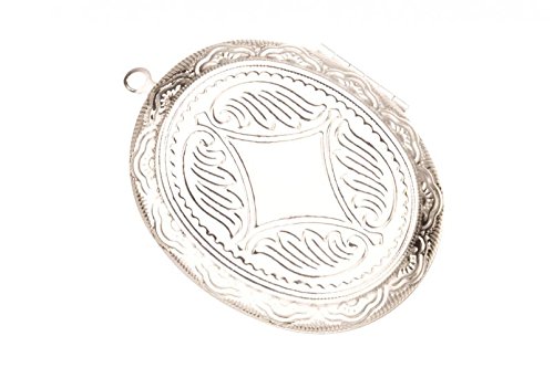 Silver Plated Oval Locket with Angel Wing Design - Perfect for Jewelry Making, DIY Beading, and Necklace Crafting