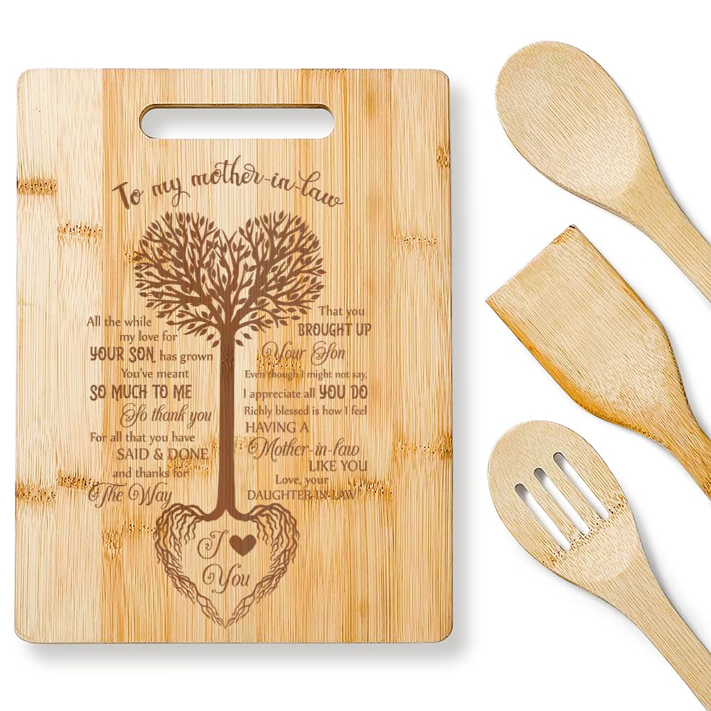 Laser Engraved Heart Bamboo Cutting Board - Perfect Mother's Day & Birthday Gift for Mom - Ideal for Kitchen Prep, Charcuterie Boards & Home Decor