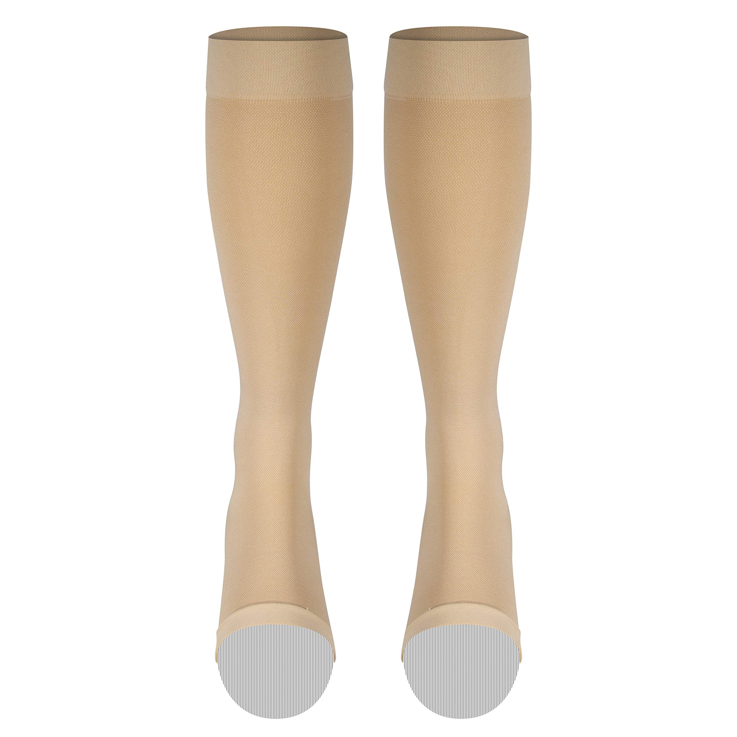 NuVein 20-30 mmHg Medical Compression Socks for Women & Men - Knee High Open Toe Beige Small - Varicose Vein Relief & Circulation Support for Travel, Pregnancy & Post-Surgery Recovery